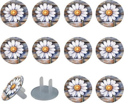 Vintage Brown Wood 12 Packs Outlet Covers Child Proof Plug Protector, Safety Outlet Plugs Covers, 2-Prong Wall Socket Protection Caps, Round Electrical Wall Receptacle for Home Office