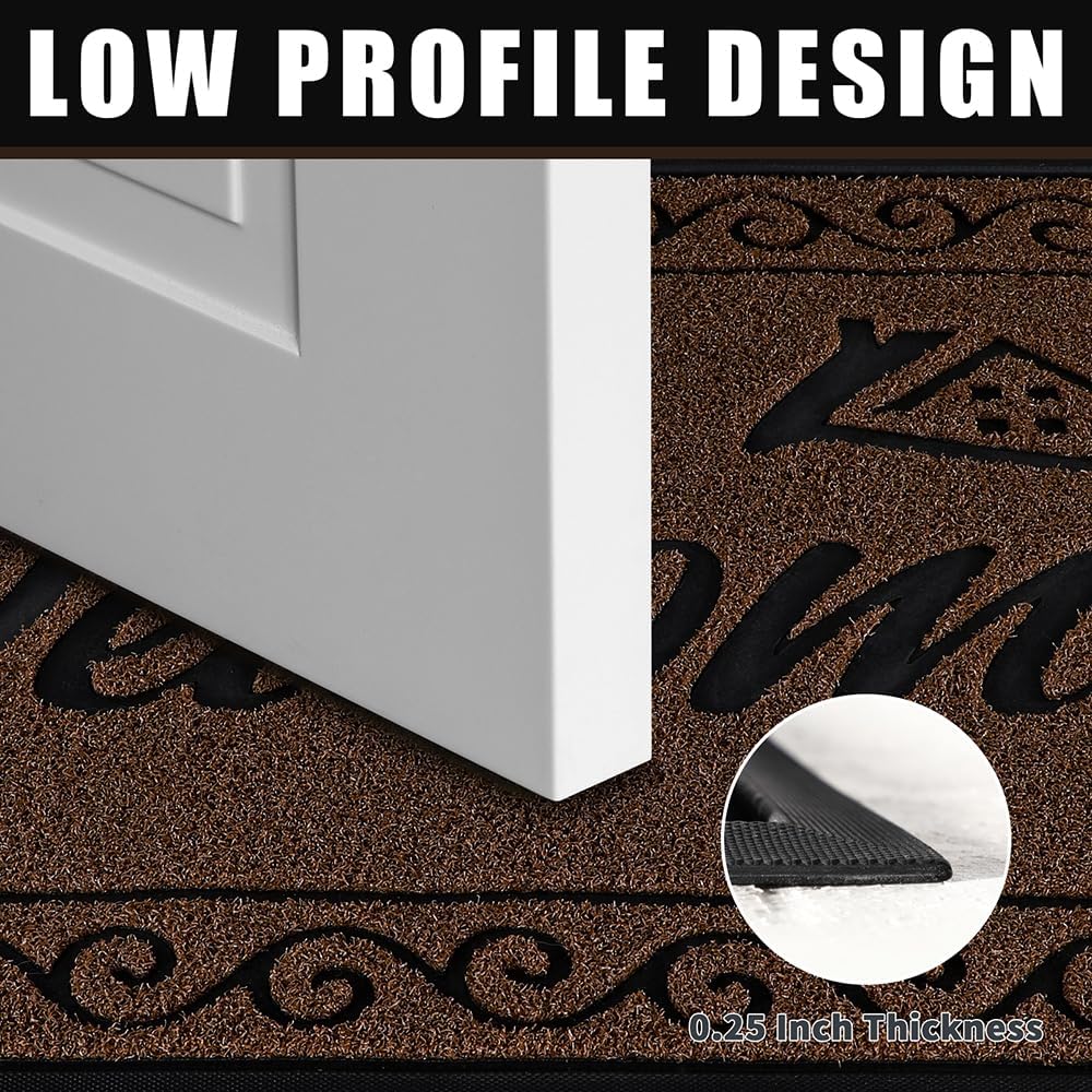 Yimobra Welcome Mat, Heavy Duty Sturdy Door Mats for Home Entrance Outdoor Indoor, Front Doormat for Outside Patio Floor Entry Porch Garage Office, Waterproof, Low Profile, 29.5x17, Black Grey