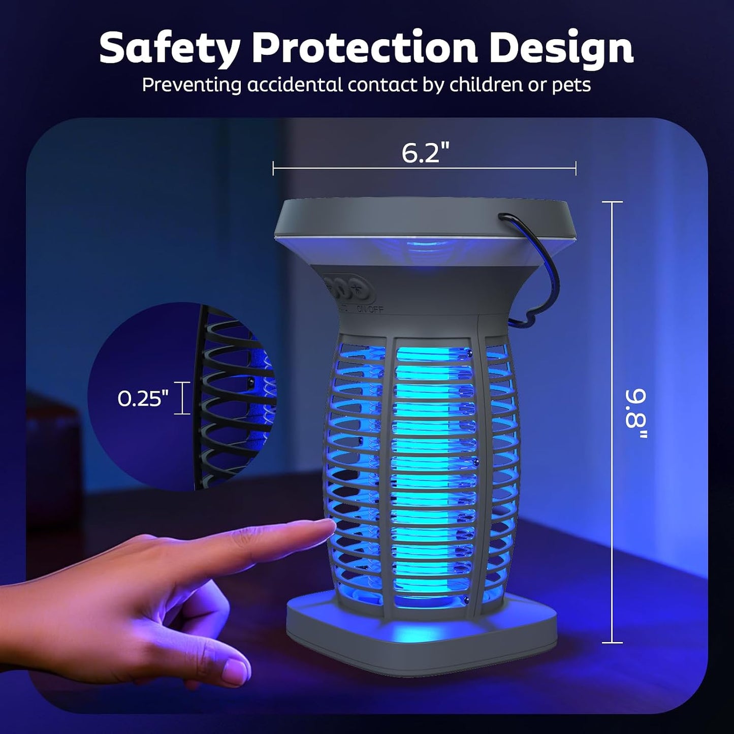 OnBeam Solar Bug Zapper Outdoor, 4200V Electric Mosquito Killer for Patio | Solar & USB-C Charging, IPX5 Waterproof, Auto Mode, SOS Light, Indoor Fly Trap for Home, Backyard, Garden, Camping