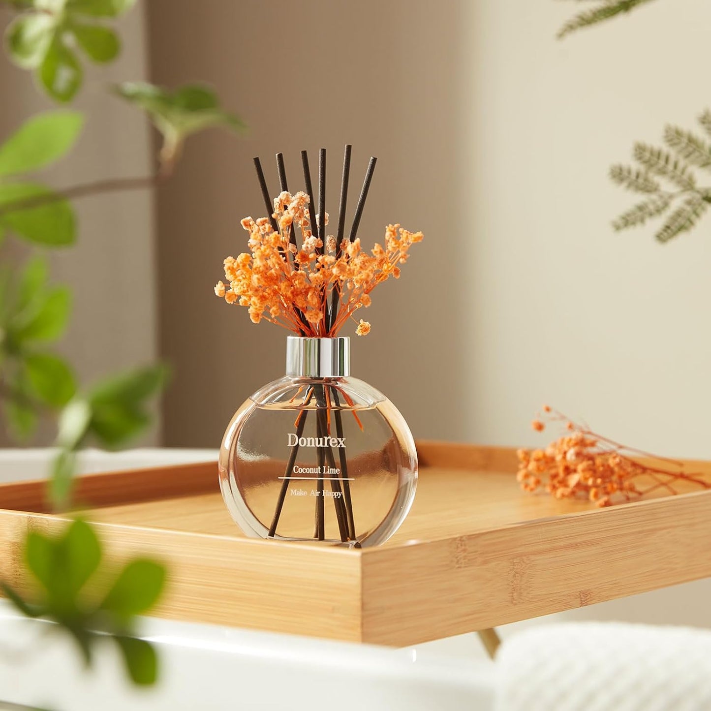 Flower Reed Diffuser Set 5.07oz Satin Rose Scent Diffuser with Sticks Home Fragrance Reed Diffuser for Bathroom Shelf Decor