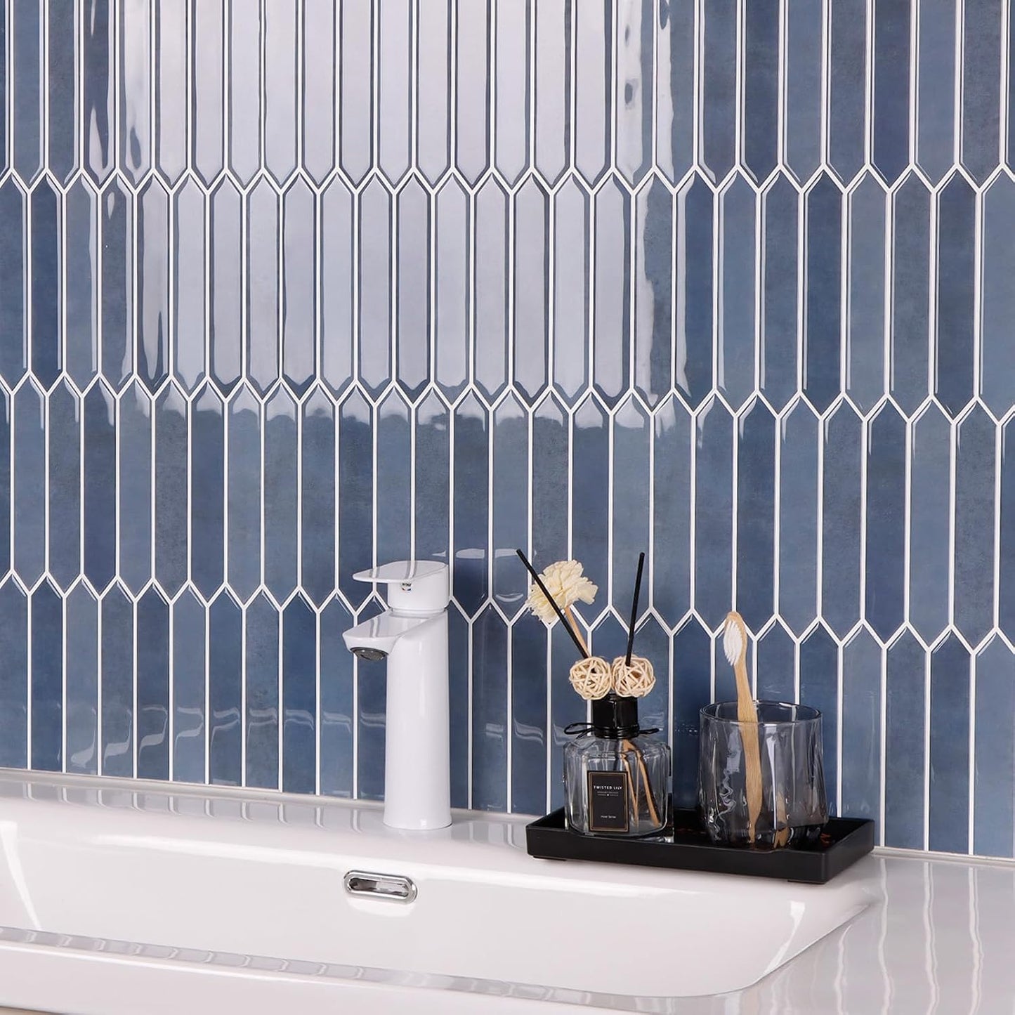 10-Sheet Peel and Stick Backsplash Tile, Self-Adhesive Gray Long Hexagon Wall Tiles, Stick on Backsplash for Kitchen, Bathroom, Fireplace, RV, Thicker Design(12"×12").