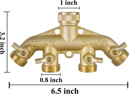 Hourleey Brass Garden Hose Splitter (2 Way), Solid Brass Hose Y Splitter 2 Valves with 2 Extra Rubber Washers (2 PACK)