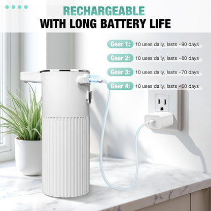 2 Pack Automatic Soap Dispenser: 14oz Plastic - Foaming Touchless 4 Level Adjustable Wall Mount Foam Black Rechargeable Electric Auto Smart Soap Dispenser Set - Bathroom Kitchen Hand Dish Lotion