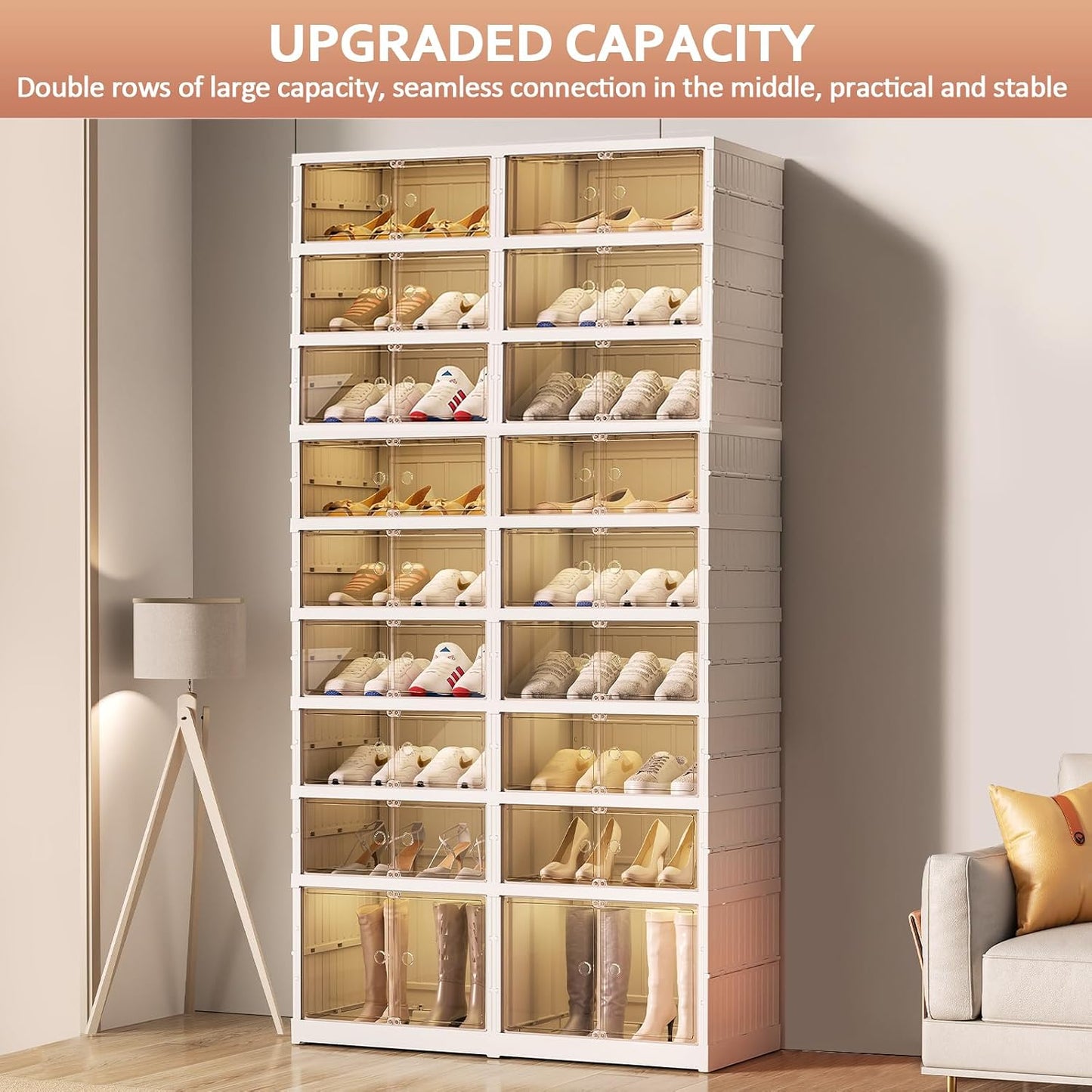 SYNCVIBE Shoe Rack Organizer for Closet Entryway Foldable Sneaker Storage Shoe, Collapsible Shoe Cabinet, Stackable Shoe Storage Cabinet with Lids for Living Room (6 Tiers 24 Pairs)