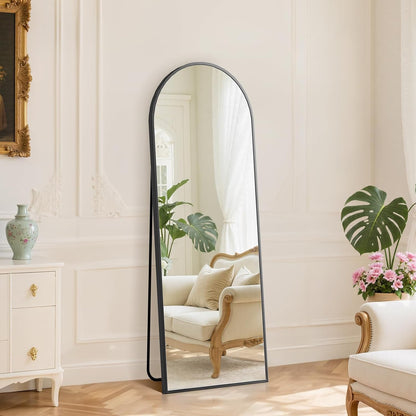 DUMOS 64"x21" Arched Full Length Floor Mirror, Full Body Mirror with Stand, Shatterproof Tempered Glass, Modern Aluminum Alloy Frame, Free Standing or Leaning for Home Decor, Gold