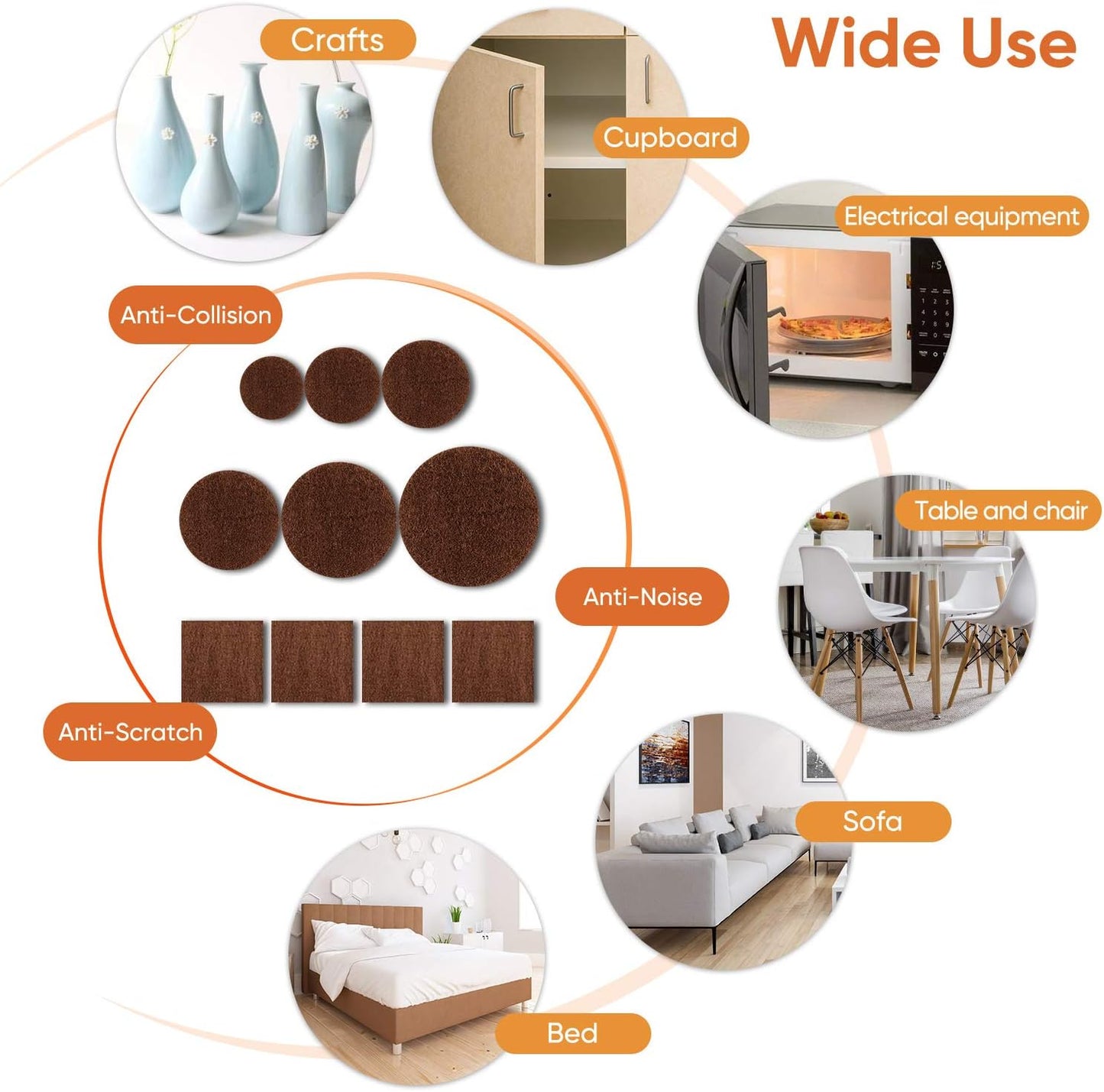 Furniture Pads 300 Pack Premium Furniture Felt Pads (Beige), Huge Quantity Self Adhesive Anti Scratch Floor Protector for Furniture Legs Hardwood with 60 Cabinet Door Bumpers