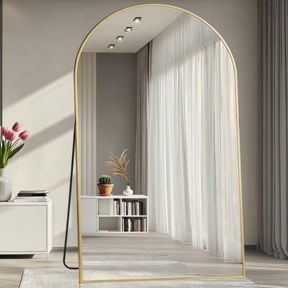 Prywot Arched Full Length Mirror, 70"x26" Free Standing Floor Mirror, Modern Full Body Mirrors with Stand, Wall Mirrors with Aluminum Alloy Frame for Bedroom,Living Room, Gold