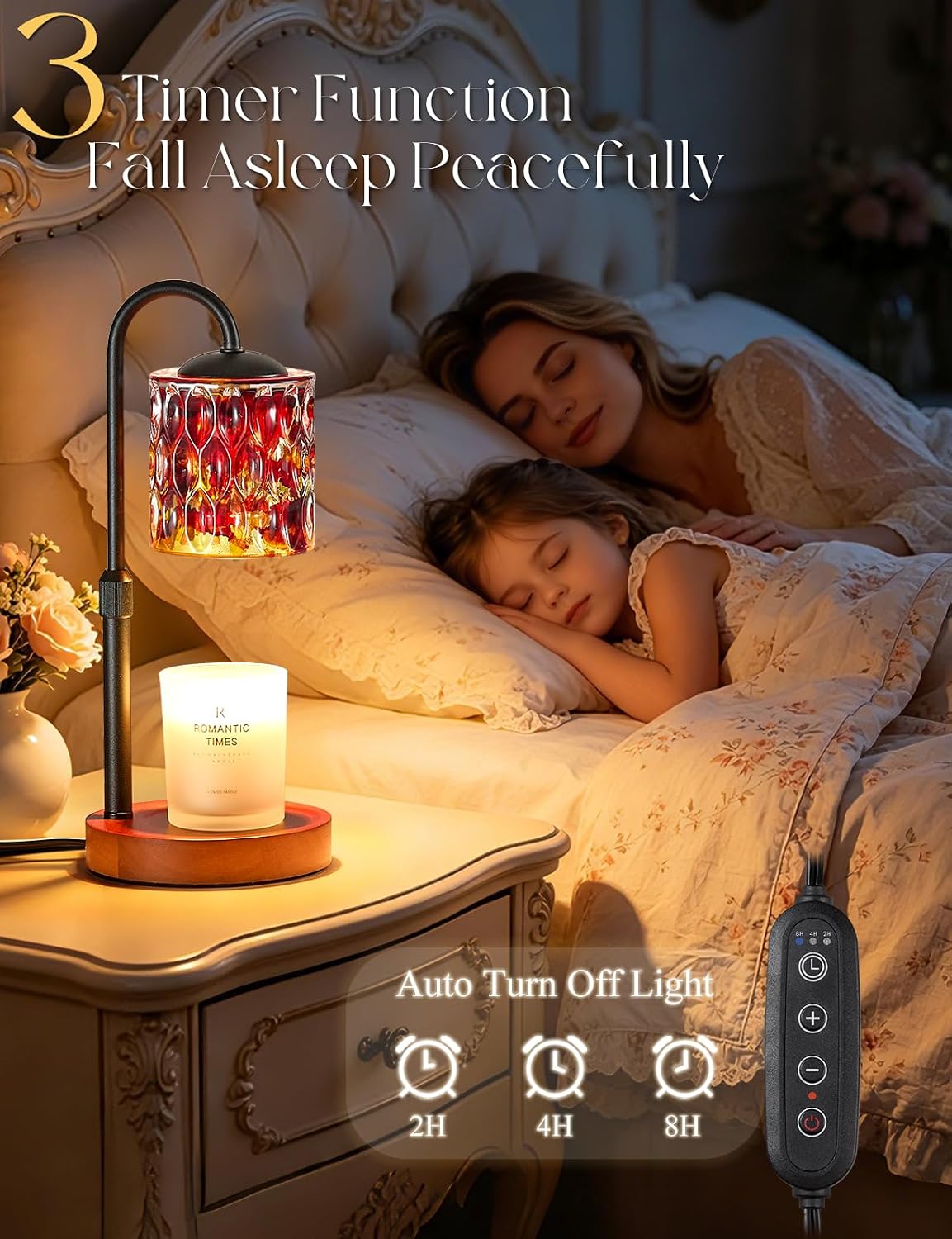 Briever Dimmable Candle Warmer Lamp with Timer, Height Adjustable Electric Candle Wax Warmer, Christmas Birthday Gifts for Women Mom, House Warming Gifts New Home Room Decor, Walnut Solid Wood Base