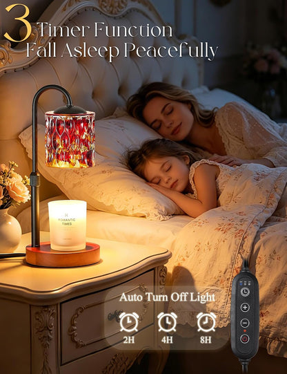 Briever Dimmable Candle Warmer Lamp with Timer, Height Adjustable Electric Candle Wax Warmer, Christmas Birthday Gifts for Women Mom, House Warming Gifts New Home Room Decor, Walnut Solid Wood Base