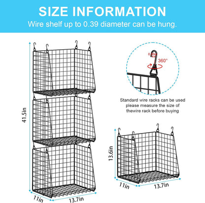 3-Pack Extra-Tall 13.6'' Hanging Laundry Basket Organizer, Foldable Wire Shelf with 360° Rotating Hooks & Reinforced Height - Durable Space-Saving Laundry Room & Closet Organizer, White Patent