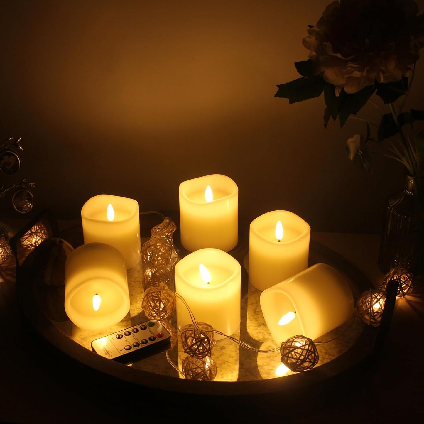 Stonebriar 6 Count White Real Wax 3x3 Flameless LED Pillar Candles with Remote and Timer