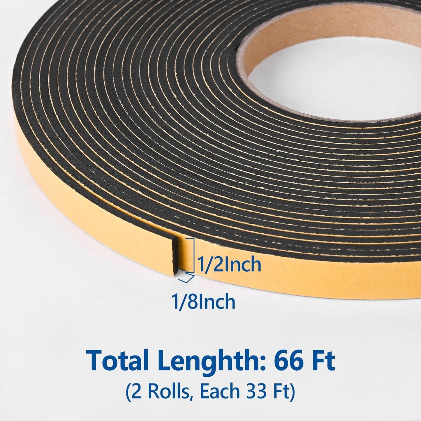 Kikerike Self Adhesive Foam Tape Weatherstrip 1/2In x 1/4In x 16.5Ft High Density Foam Insulation Strips Seal Weather Stripping with Strong Adhesive for Door and Window Sound Isolation Soundproofing