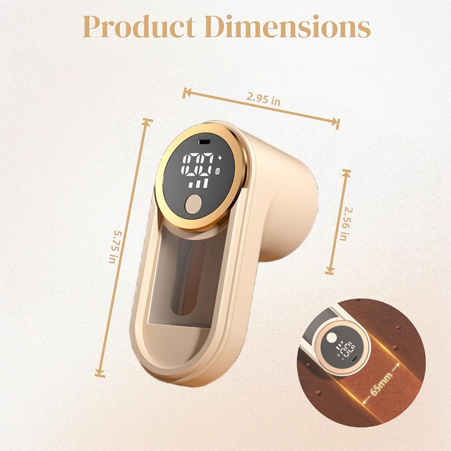 Rechargeable Fabric Shaver, Electric Lint Remover with LED Display, 3-Speed Pill Remover for Clothes & Furniture (Khaki)