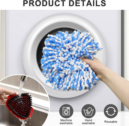 Mop Heads Replacements for Ocedar, Spin Mop Replacement for O-Cedar EasyWring 2 Tank System Mop Refills, Include 3 Pack Heads, 1 Scrub Brush & 1 Base Combo