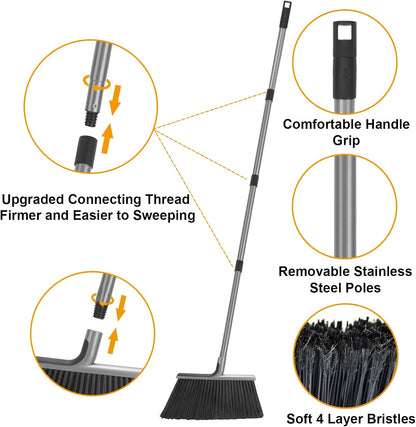 KeFanta 4 Packs Outdoor Broom Heavy Duty with 55" Long Handle, Commercial Brooms for Sweeping Indoor Courtyard Restaurant Garage Patio Decks Mall Market Kitchen Office Lobby Shop