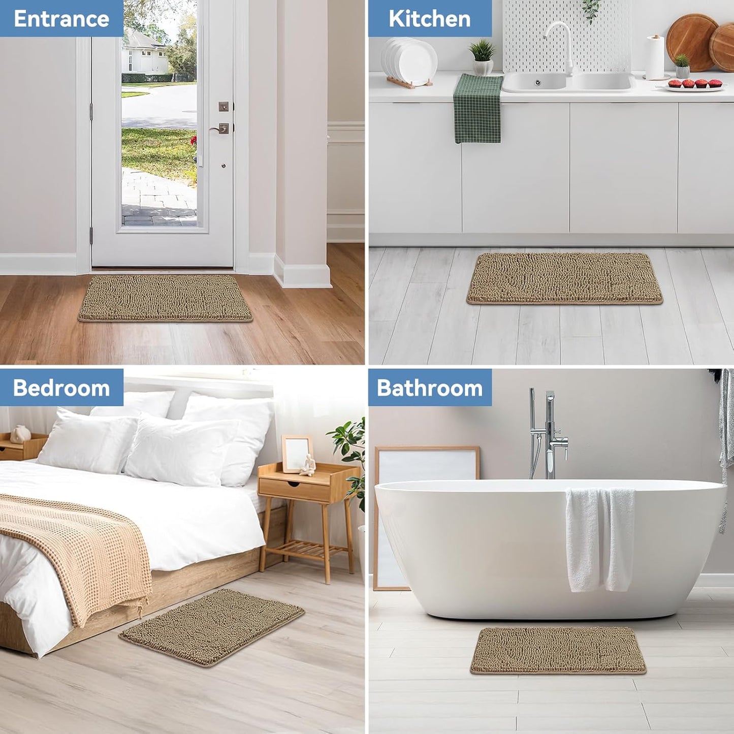 Bcoimo Bathroom Rugs 24x17, Bath Mats for Bathroom Non Slip with Rubber Backing,High Absorbent Microfiber Bath Rugs Quick Drying, Machine Washable, Durable Decor