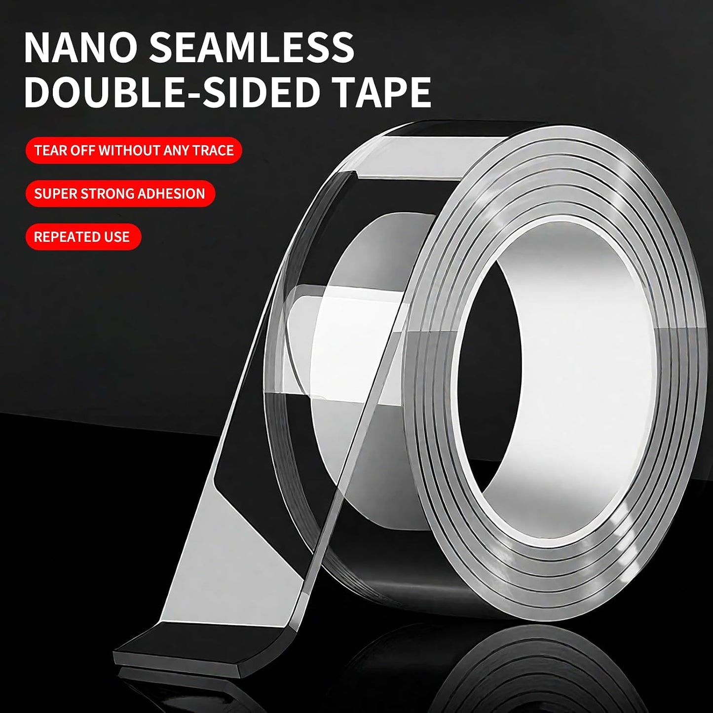 Nano Double Sided Tape Heavy Duty - 10ft (3m) × 0.8in (2cm) Clear Mounting Tape, Removable Strong Adhesive for Walls, Carpet, Rug, Home Decor – No Residue, Washable, Reusable, Invisible Traceless Tape