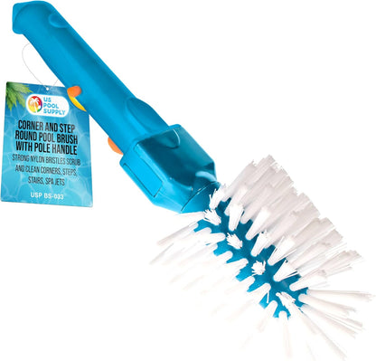 U.S. Pool Supply Pool Brush Head for Inground Pools, Hot Tub, Spa - Corner and Step Pool Scrubber Brush with 180° Handle Rotation, Scrub Bristles - Cleaning Debris - Above Ground Swimming, Bathroom