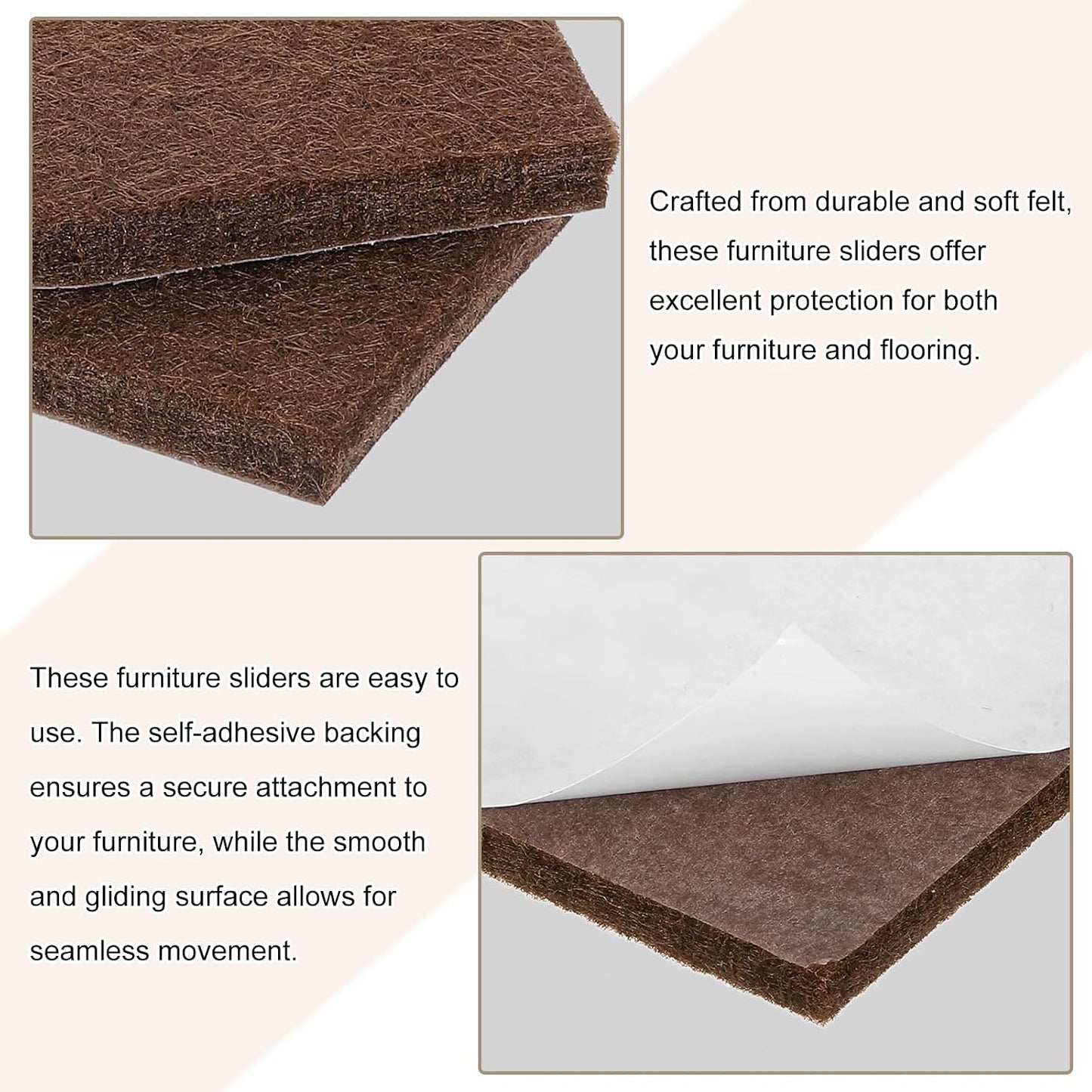 uxcell Furniture Pads, 16Pcs 1.4"x0.9" - Rectangle Self Adhesive Felt Furniture Pads, Hardwood Floor Protectors for Furniture Feet Chairs Legs (Brown)