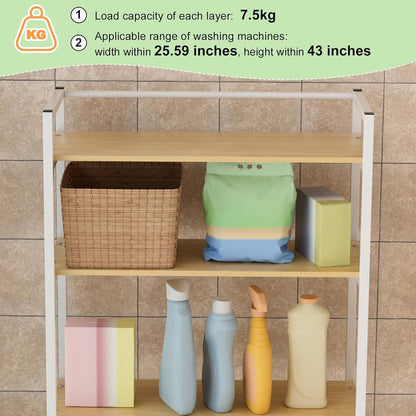 Medium Over Washer and Dryer Shelves 3-Tier Bathroom Storage Shelf Washing Machine Storage Utility Rack Laundry Room Organizer Standing Shelf Carbon Steel White