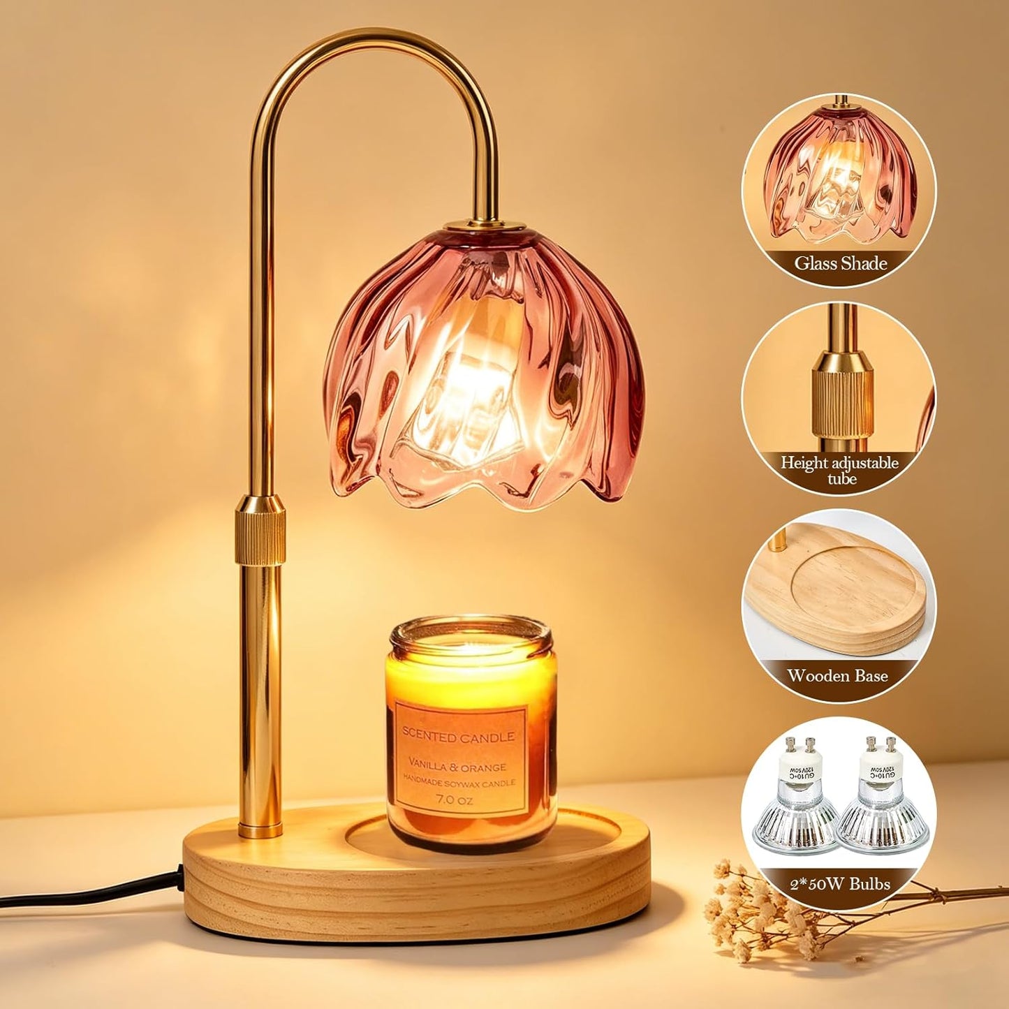 Flower Candle Warmer Lamp with Timer, Dimmable Adjustable Height Wax Melts Warmer for Jar Candles, Birthday Gifts for Women Mom, House Warming Gifts New Home, Bedroom Living Room Decor (Green)