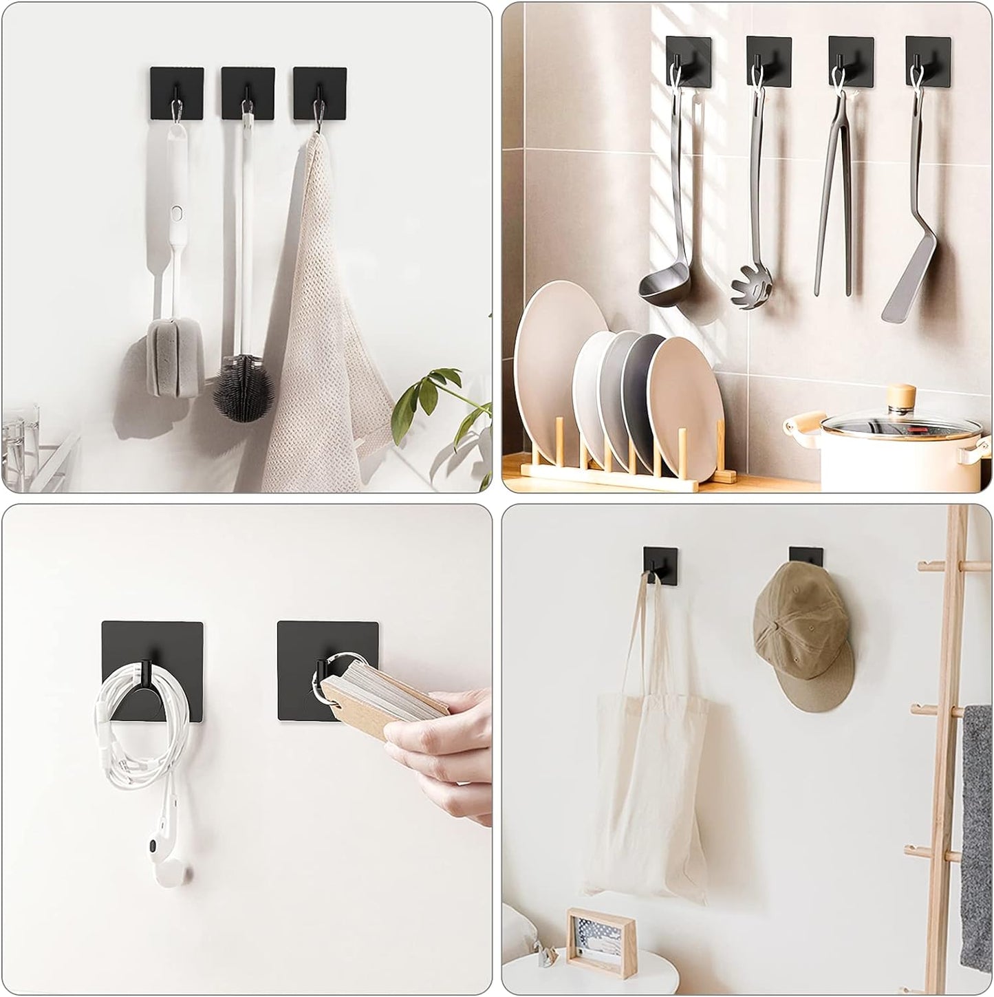 VIS'V Adhesive Towel Hooks, Waterproof Shower Wall Stick on Hooks, 2 Extra Adhesive Strips, White, 4 Pcs
