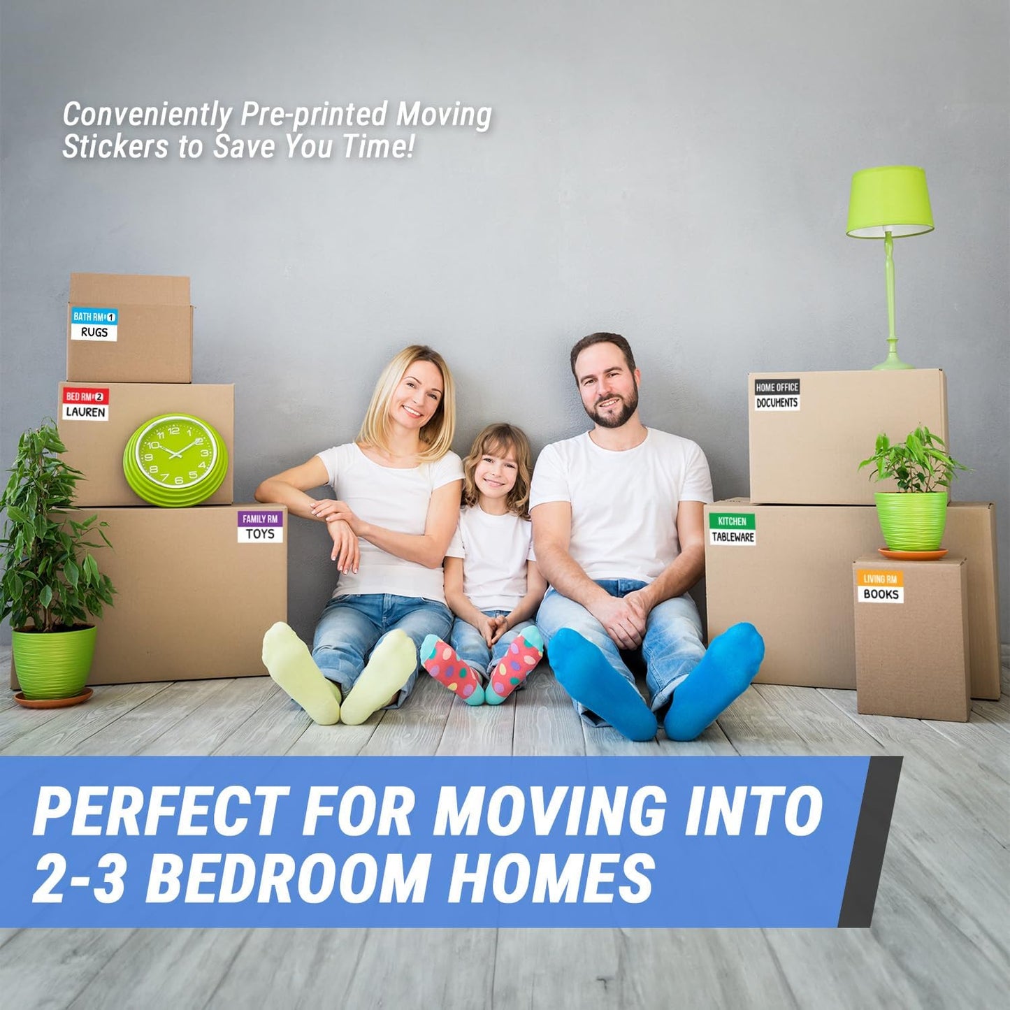 Home Moving Labels (3 x 2 inch, 10 Designs - 300 Labels) for 1-2 Bedroom, Color Coded Moving Stickers w/Writable Note Area, Fragile, Heavy & Extra Blank Stickers