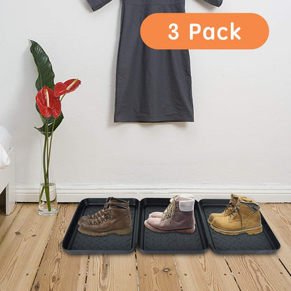 3 Packs Square Boot Tray, Akamino Plastic Utility Shoe Mat Tray for Entryway Indoor and Outdoor Use in All Seasons, 13.7x10.6x1inch,Black