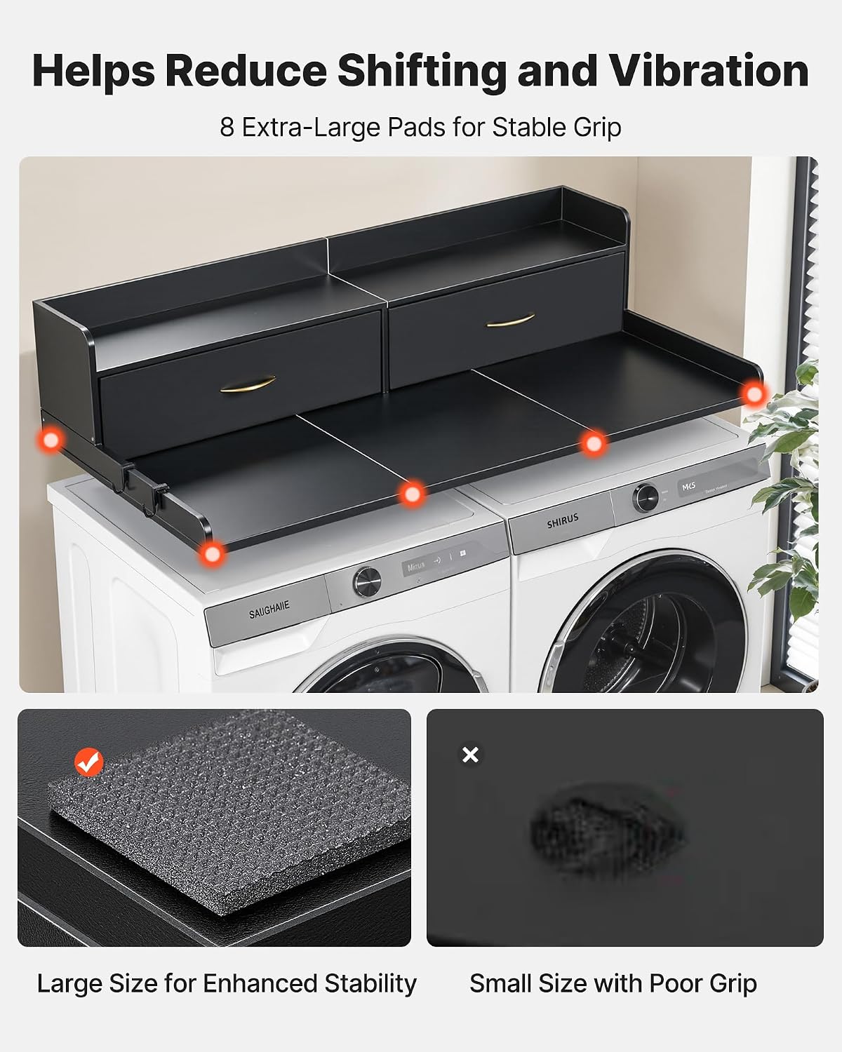 VEVOR Washer Dryer Countertop with 2-Tier Shelf, 54" x 27" Wooden Washer and Dryer Countertop with Anti-Slip Pads, Water-Resistant Laundry Topper Cover for Laundry Room Organization and Storage, Black