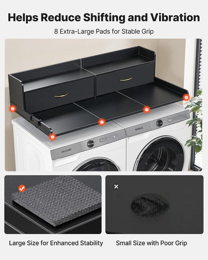 VEVOR Washer Dryer Countertop with 2-Tier Shelf, 54" x 27" Wooden Washer and Dryer Countertop with Anti-Slip Pads, Water-Resistant Laundry Topper Cover for Laundry Room Organization and Storage, Black