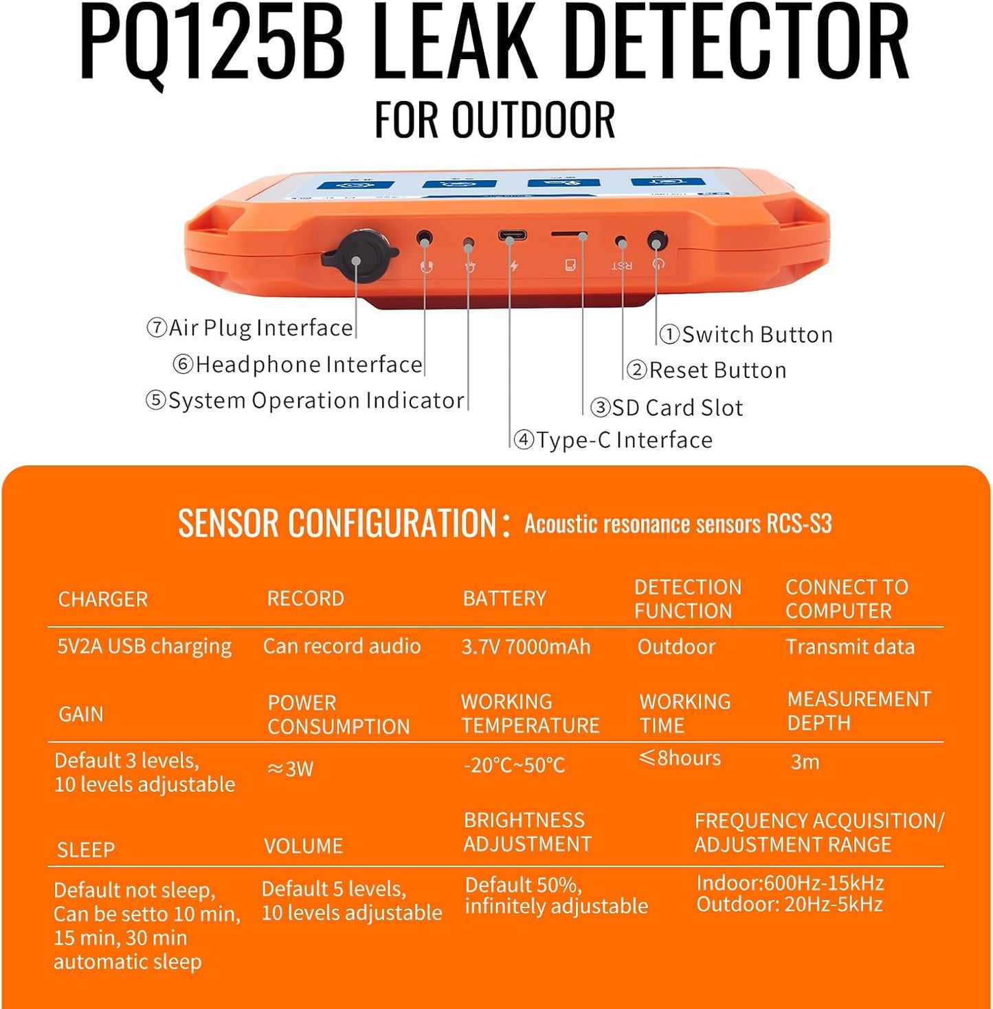 Underground Water Leak Detectors for Home PQ125A Wall Pipe Water Leakage Detection with Touchscreen Earphone and Carrying Case Multi Sensor Acoustic Pipeline Sound Intensifier