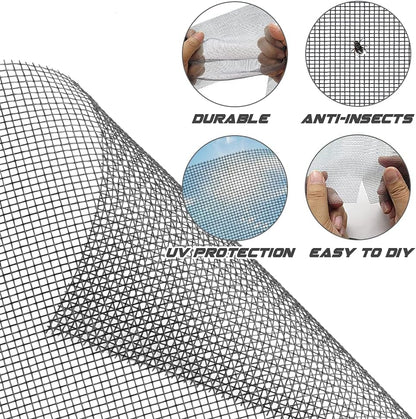 Screen Repair Kit Easy DIY Project 36" x 90" Fiberglass Screen Mesh with Rolling Tool and Screen Retainer Spline Screen Replacement kit for Windows Sliding Doors and Patio Screens (36" x 90", Black)