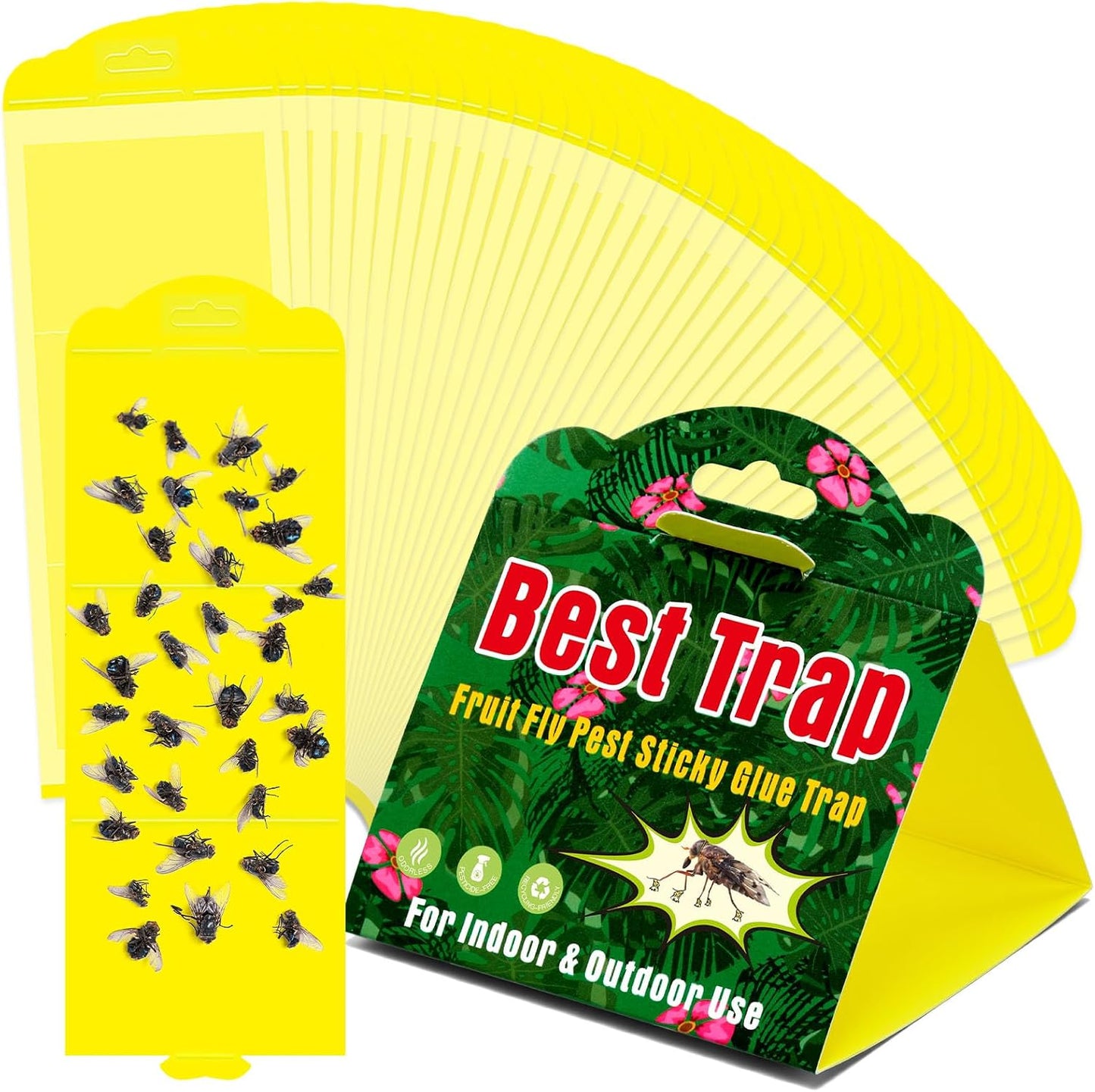 40 Piece Hanging Insect Fly Glue Trap, Sticky Traps with Attractant, Yellow Sticky Fly Strips Gnat Traps for Kitchen, Indoor Plants, Garden Adhesive Glue Boards
