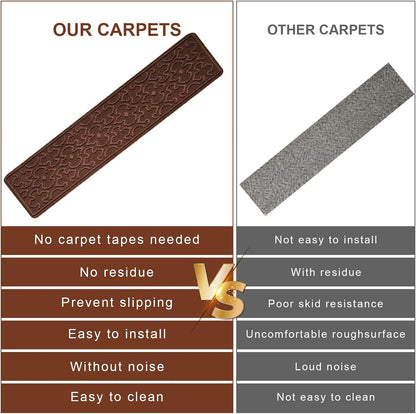 15Pcs Stair Treads for Wooden Steps With Self Adhesive, 8"x30" Non Slip Stair Runners-Peel & Stick Indoor Stair Carpet Runner, Resistant Runner for Kids, Elders and Pets, Black