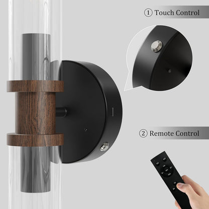 Wireless Wall Sconces with Remote Control, Battery Operated Wall Sconce Set of 2 with Timer, Gold Rechargeable Dimmable Glass Wall Lights for Living Room Bedroom Hallway Entryway 3000K, 20.5 Inch