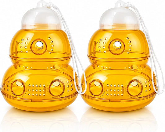 2 Pack Outdoor Hanging Wasp Trap with 6 Large Entry Holes & Multi-Vent Scent Diffusion Design, Reusable Hornet & Yellow Jacket Trap