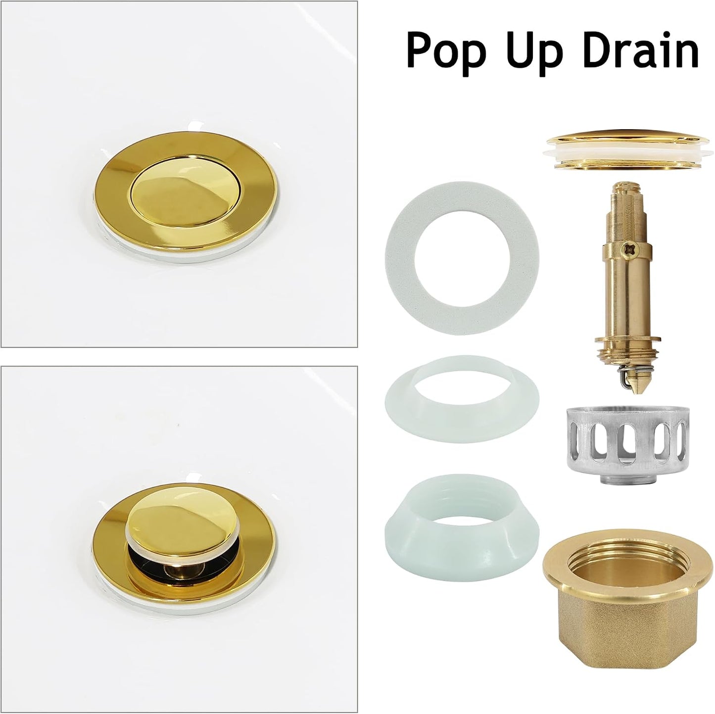 Bathroom Sink Drain,2 Pack Matte Black Drain Stopper Without Overflow,Small Cap Pop Up Drain Assembly with Detachable Strainer Basket,Built-in Anti-Clogging, Stainless Steel Nut