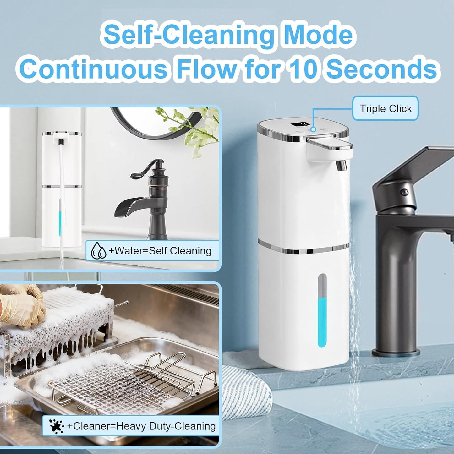 OHIFAST Automatic Foaming Soap Dispenser Touchless, USB Rechargeable Smart Hand Soap Dispenser, 9-Level Adjustable, Physical Button Operation, 13.5oz/400mL Wall Mounted for Bathroom Kitchen Dish Soap
