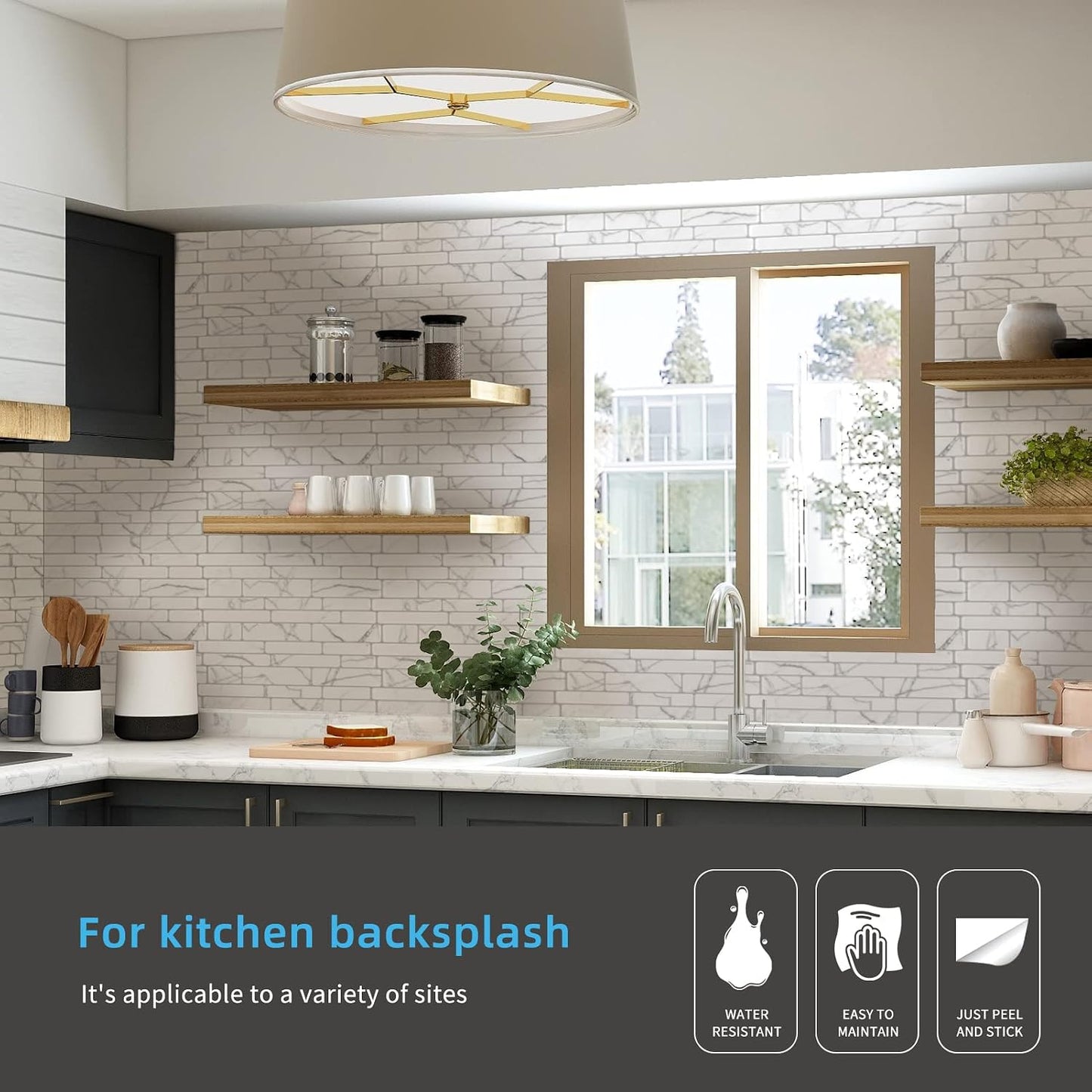 Art3d 10-Sheet Premium Stick On Kitchen Backsplash Tiles, 12"x12" Peel and Stick Self Adhesive Wall Tiles, White Marble Design