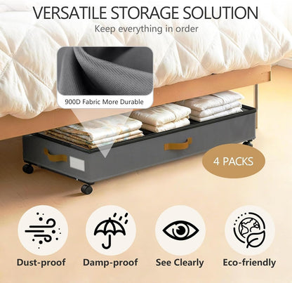 Under Bed Storage with Wheels 2-Pack, 75L XXL Under the Bed Storage Containers Large, 12" Tall Adjustable Storage for Underbed with Lids, Rolling for Clothes, Shoes, Blankets (Black)
