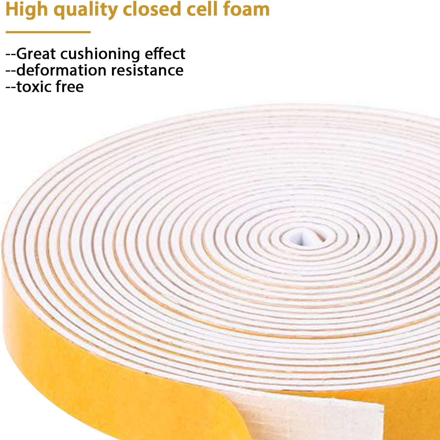 Door Weather Stripping-3 Rolls, 1/2 Inch Wide X 1/2 Inch Thick Total 20 Feet Long, Adhesive Foam Seal Tape for Window Insulation(6.5ft x 3 Rolls)