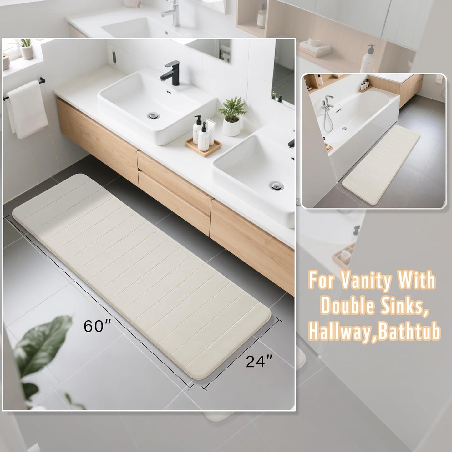 Yimobra Memory Foam Bath Mat, Super Soft Absorbent Bathroom Rug Non Slip, Quick Dry, Machine Washable Floor Carpet for Tub Shower, Home Decor Accessories, 24x17, Grey