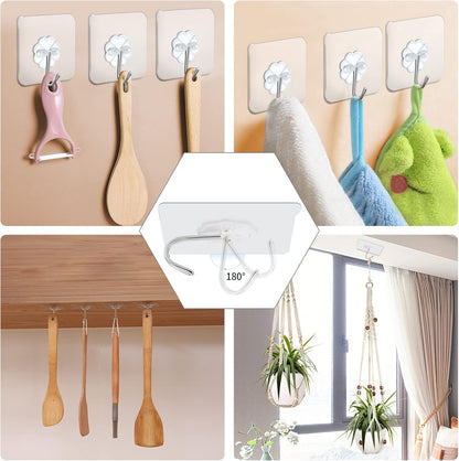 10 Packs Large Wall Hooks for Hanging Heavy Duty 33lb(Max), Waterproof Transparent Adhesive Wall Hooks Wall Hangers Without Nails Sticky Hooks for Bathroom Shower Kitchen Door Utility Hooks Hanger