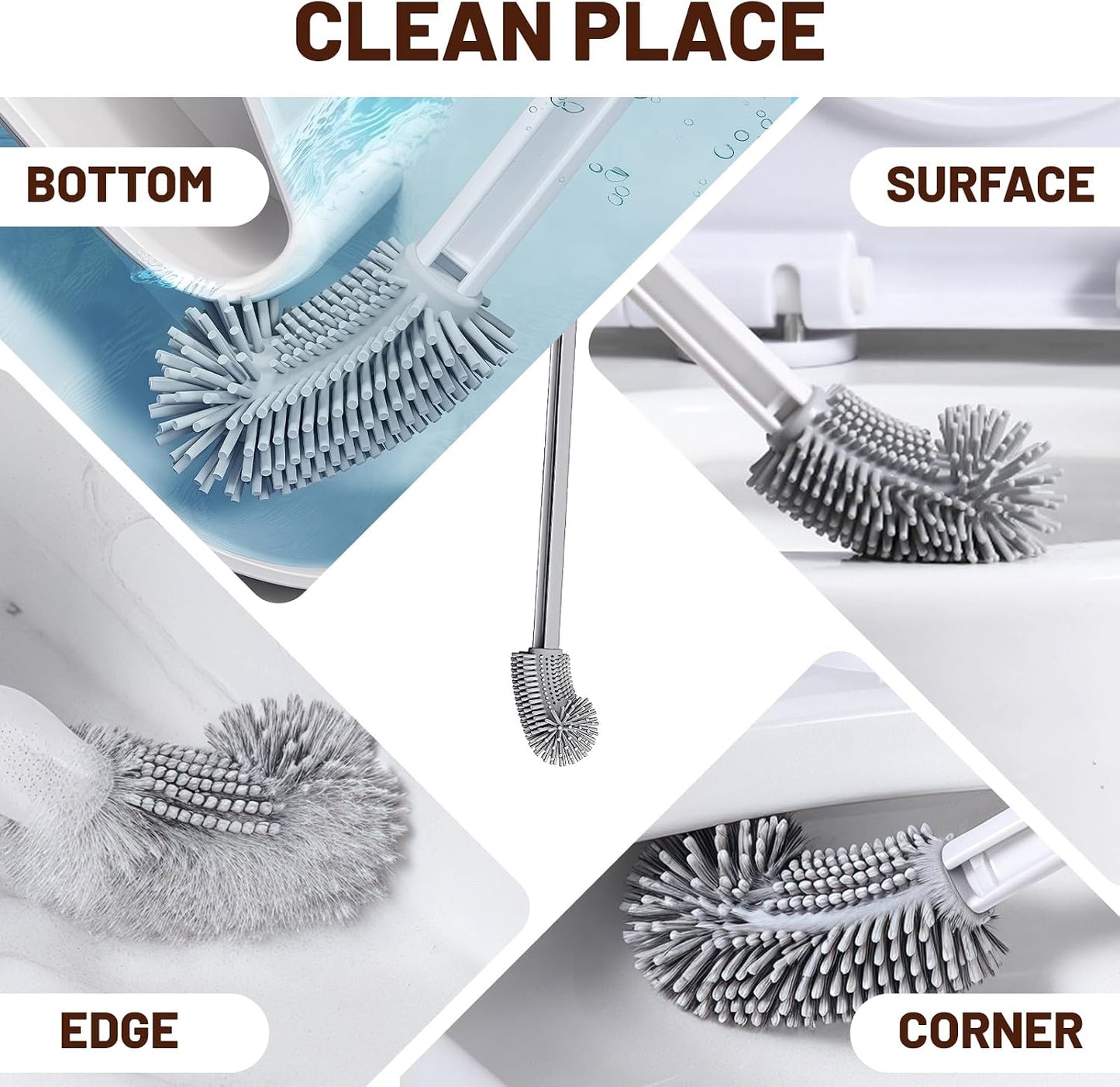 Toilet Brush with Flexible Silicone Head, Long Bendable Handle for Deep Cleaning, No Hair Tangles & Easy Rinse, Hygienic Tool for Toilet Sink Bathtub, Durable Design