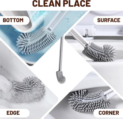 Toilet Brush with Flexible Silicone Head, Long Bendable Handle for Deep Cleaning, No Hair Tangles & Easy Rinse, Hygienic Tool for Toilet Sink Bathtub, Durable Design