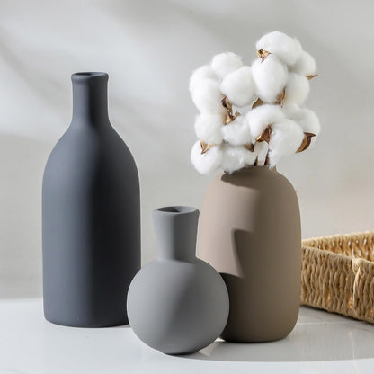 Ceramic Vase Set of 3, Decorative Vases Home Decor Modern Neutral Flower Pampass Boho Vase for Living Room, Table, Mantel, Entryway, Bookshelf, Kitchen, Bedroom, Bathroom - White