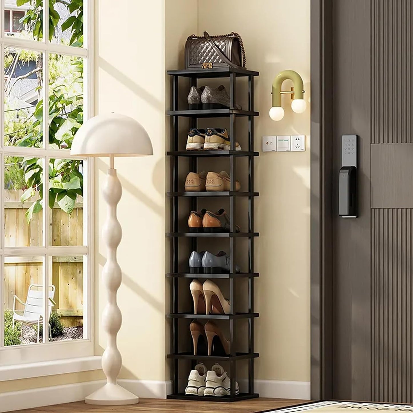 Vertical Shoe Rack - Tall Narrow Shoe Rack Organizer for Small Spaces,5 Tier Bamboo Shoen Shelf for Entryway,Closet,Corner,Doorway,Skinny Shoe Shelf Space Saving Shoe Storage,Free Stackable DIY