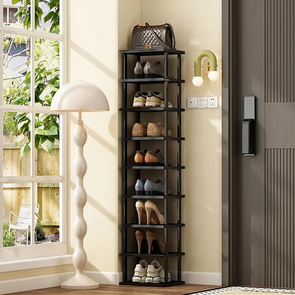 Vertical Shoe Rack - Tall Narrow Shoe Rack Organizer for Small Spaces,5 Tier Bamboo Shoen Shelf for Entryway,Closet,Corner,Doorway,Skinny Shoe Shelf Space Saving Shoe Storage,Free Stackable DIY