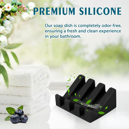 Self Draining Silicone Soap Dish with Suction Cups - Non-Slip Bar Soap Holder for Shower & Kitchen, Waterfall Tray Keeps Soap Dry, Easy Clean, Extends Soap Life (White, 1)