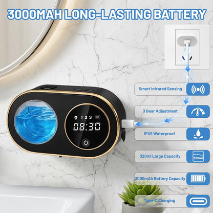 Automatic Soap Dispenser, 320ML Touchless Smart Hand Soap Dispenser, 3 Adjustable Soap Levels, Rechargeable Wall Mounted Electric Foam Soap Dispenser for Bathroom Kitchen Office (White - T1)